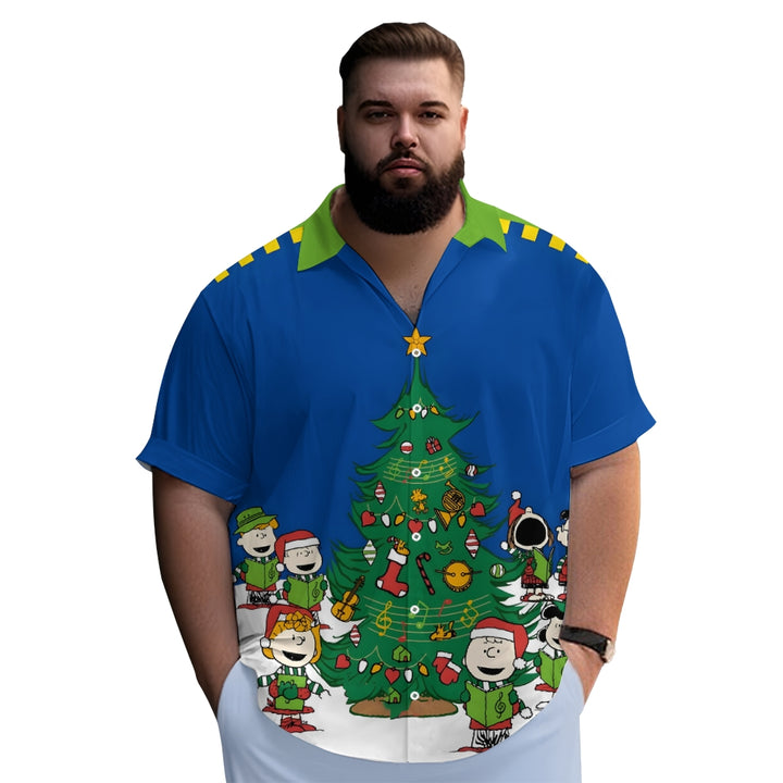 Men's Cartoon Christmas Tree Print Casual Short Sleeve Shirt 2311000233