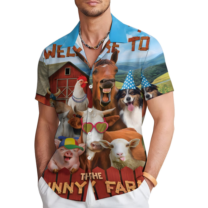 Men's Fun Farm Casual Short Sleeve Shirt 2403000423