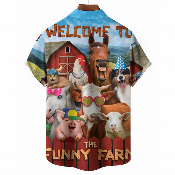 Men's Fun Farm Casual Short Sleeve Shirt 2403000423