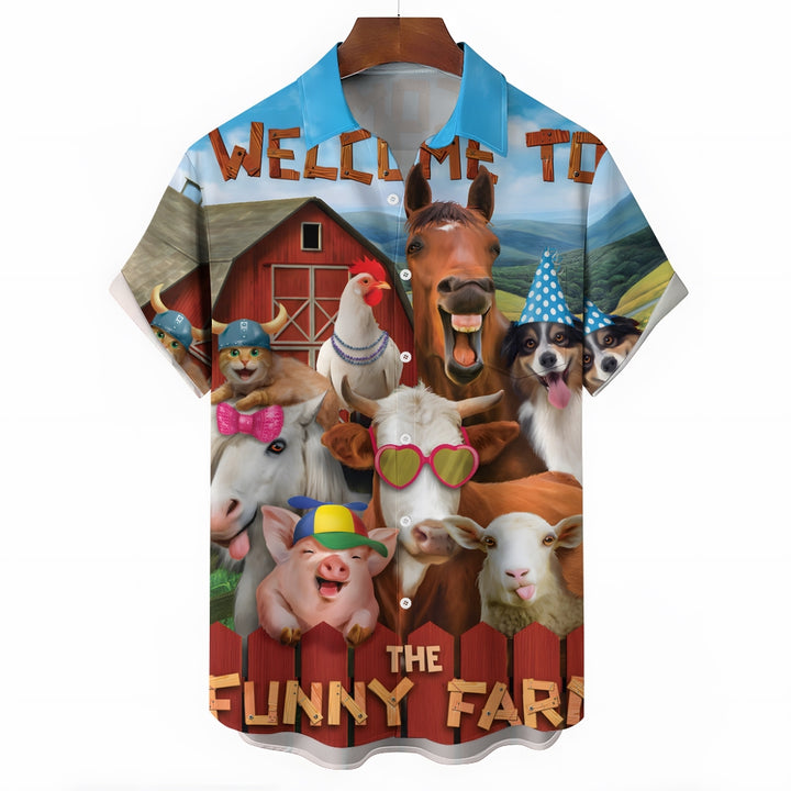 Men's Fun Farm Casual Short Sleeve Shirt 2403000423