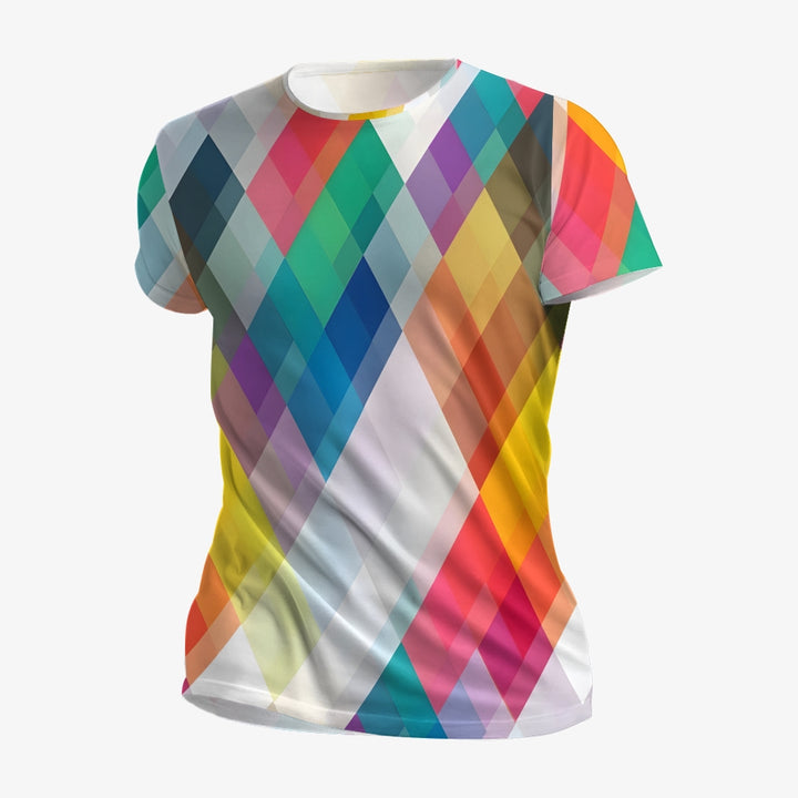 Men's Colorful Geometric Rhombus Crew Neck Casual T-Shirt 2401000041