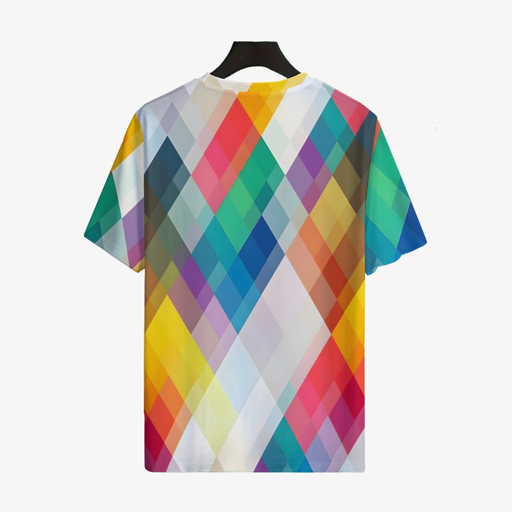 Men's Colorful Geometric Rhombus Crew Neck Casual T-Shirt 2401000041