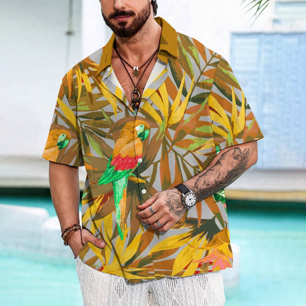 Men's  Parrot Print Hawaiian Casual Short Sleeve Shirt 2404000289