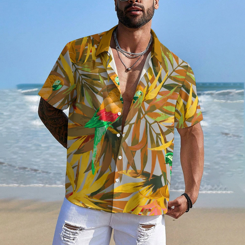 Men's  Parrot Print Hawaiian Casual Short Sleeve Shirt 2404000289
