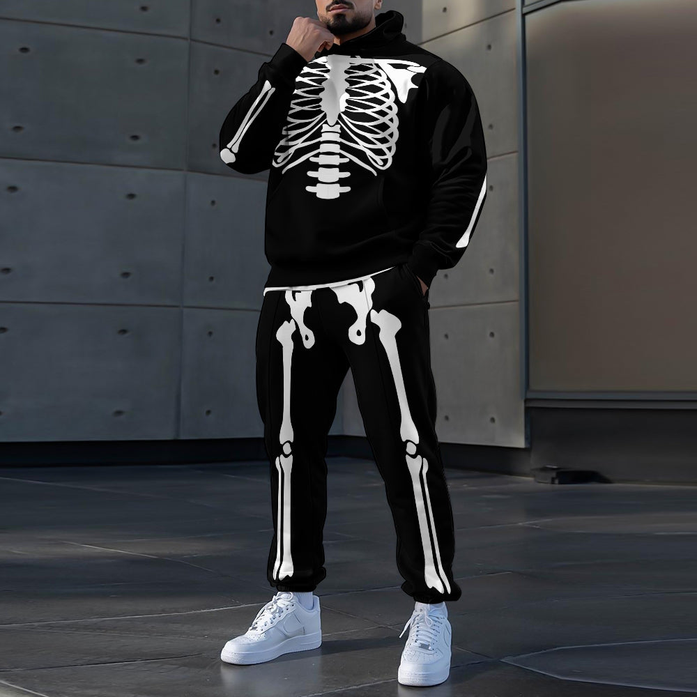 2-Piece Skull Pattern Hoodie and Sweatpants Set