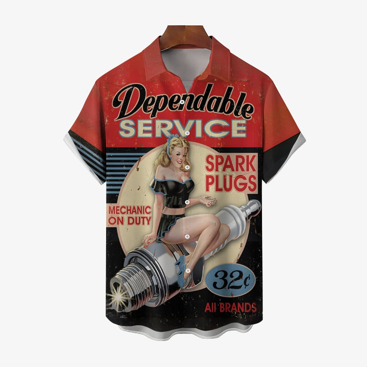 Car Repair Pinup Girl Plus Size Short Sleeve Shirt 2407000114