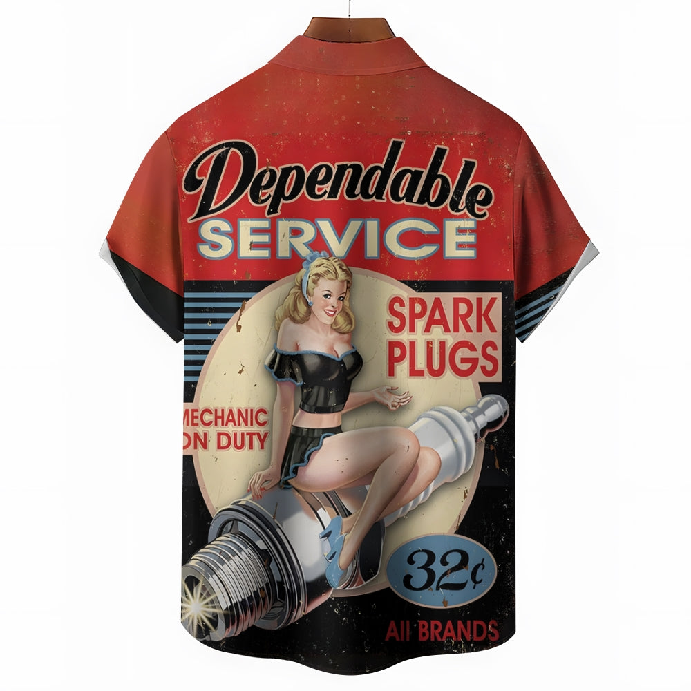 Car Repair Pinup Girl Plus Size Short Sleeve Shirt 2407000114