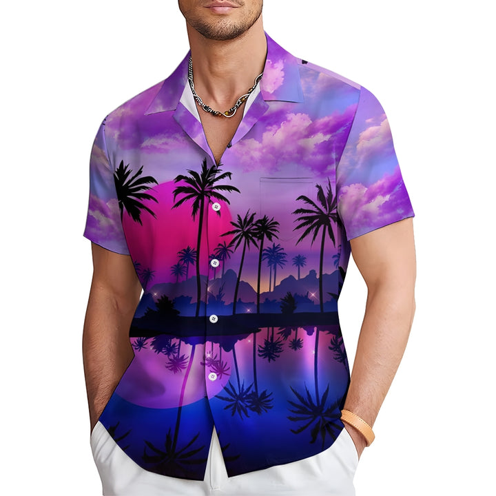 Hawaiian Coconut Tree Print Casual Oversized Short Sleeve Shirt 2407000139