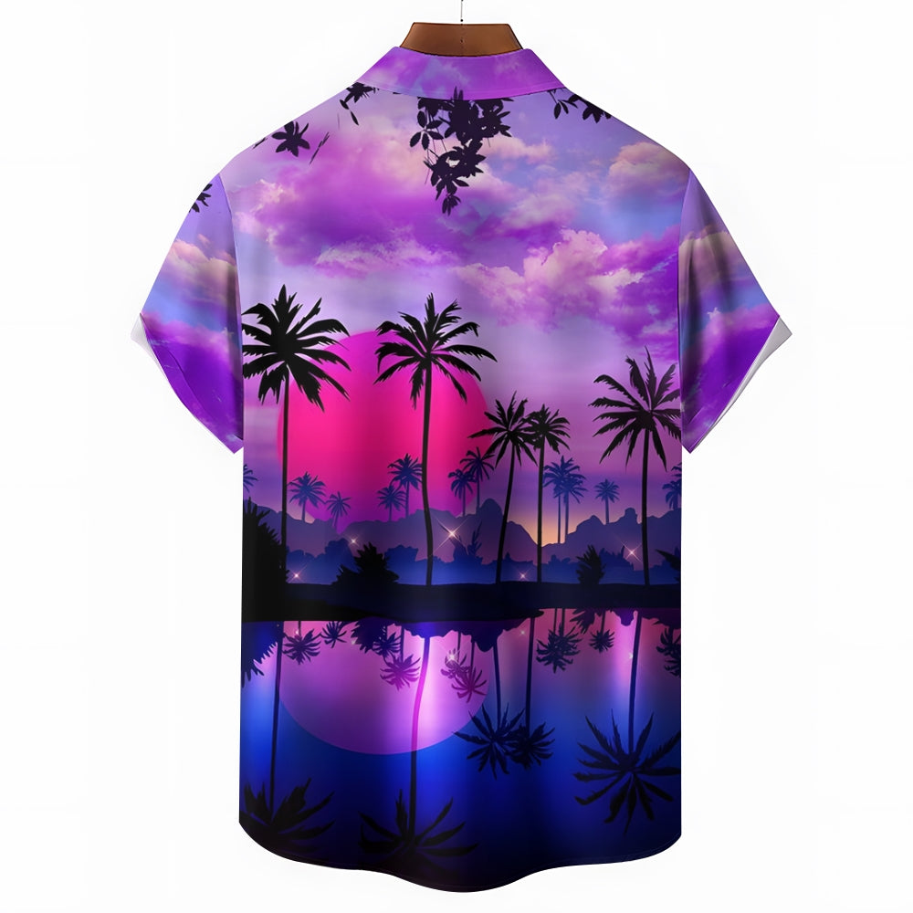 Hawaiian Coconut Tree Print Casual Oversized Short Sleeve Shirt 2407000139