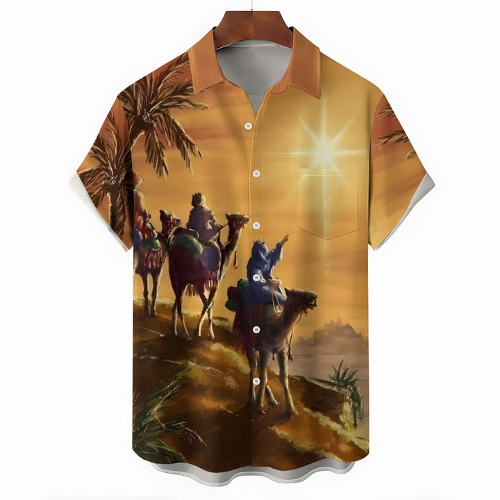 Men's Three Kings Day Casual Short Sleeve Shirt 2312000049