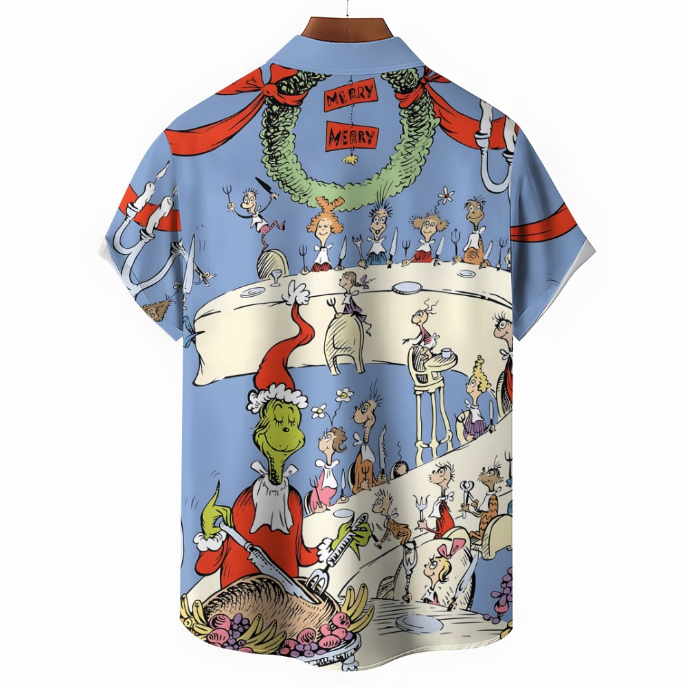 Men's Cartoon Holiday Party Casual Short Sleeve Shirt 2311000097