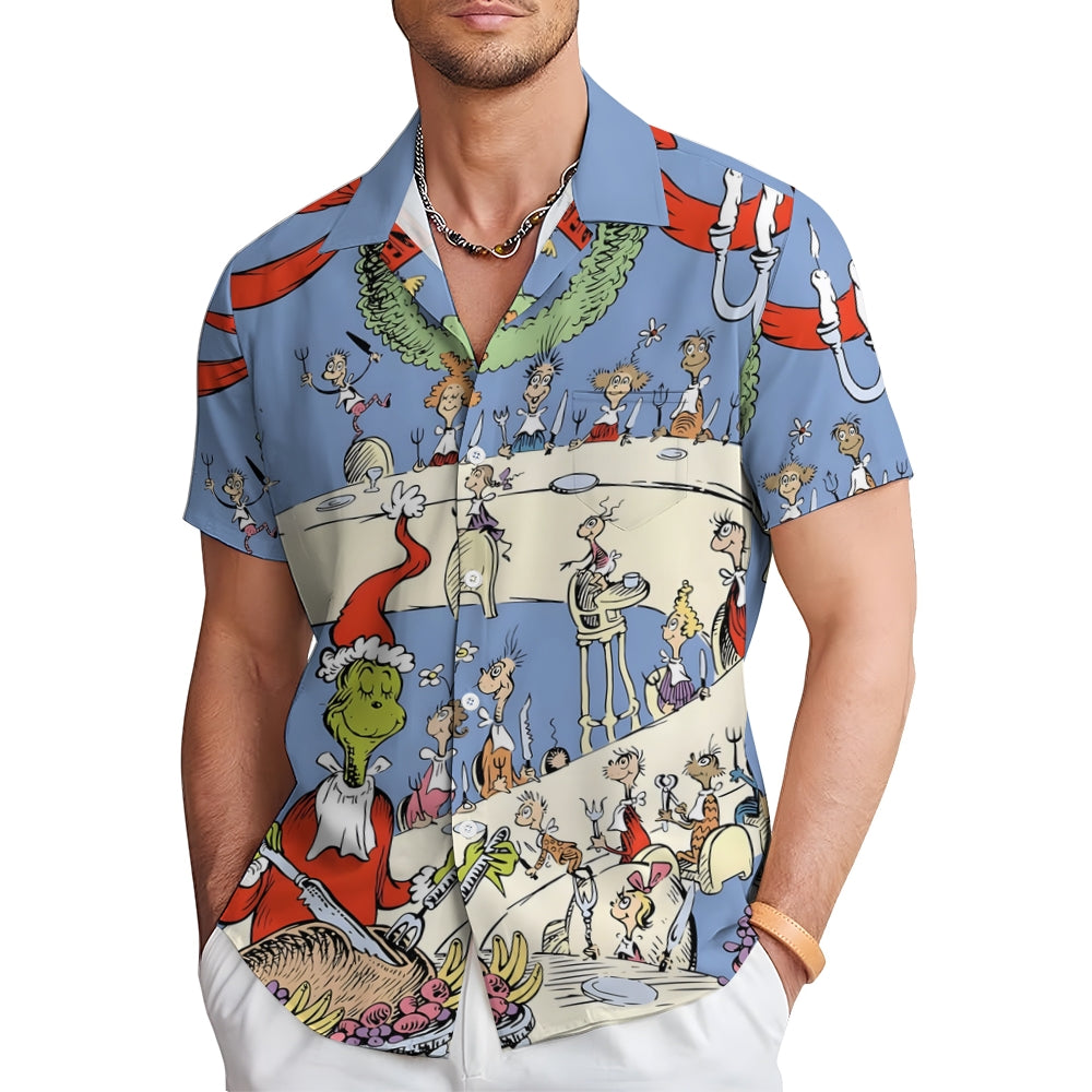 Men's Cartoon Holiday Party Casual Short Sleeve Shirt 2311000097