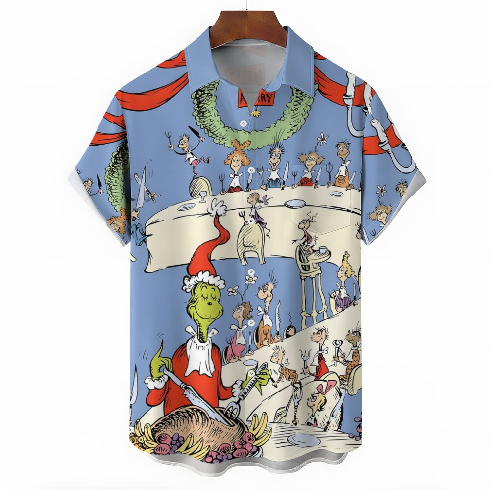 Men's Cartoon Holiday Party Casual Short Sleeve Shirt 2311000097