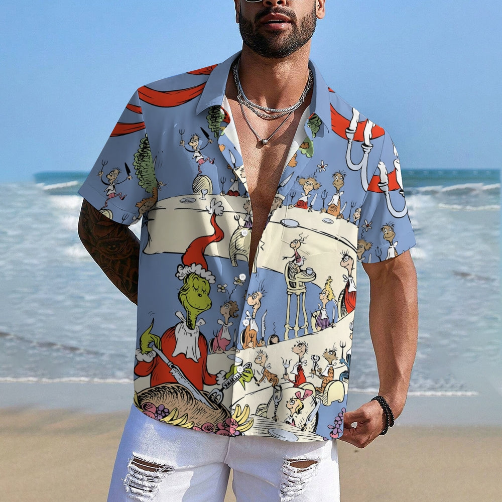 Men's Cartoon Holiday Party Casual Short Sleeve Shirt 2311000097