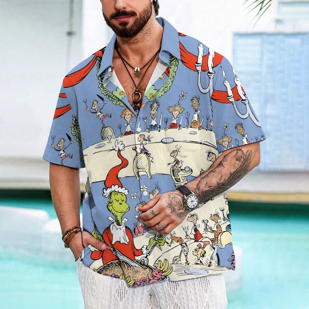 Men's Cartoon Holiday Party Casual Short Sleeve Shirt 2311000097