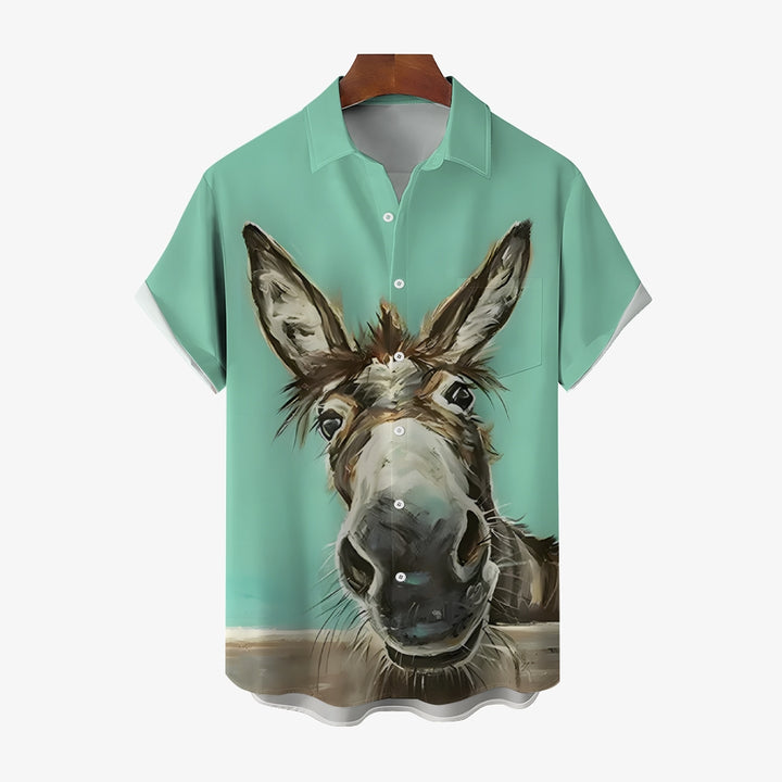 Fun Animal Print Casual Oversized Short-Sleeved Shirt 2407000271