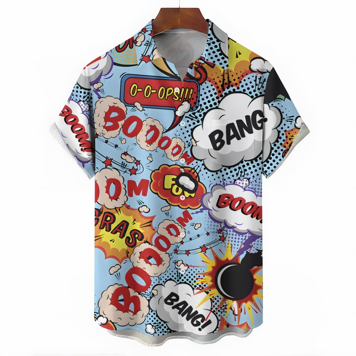 Comics Casual Fashion Chest Pocket Short Sleeve Shirt 2307101609