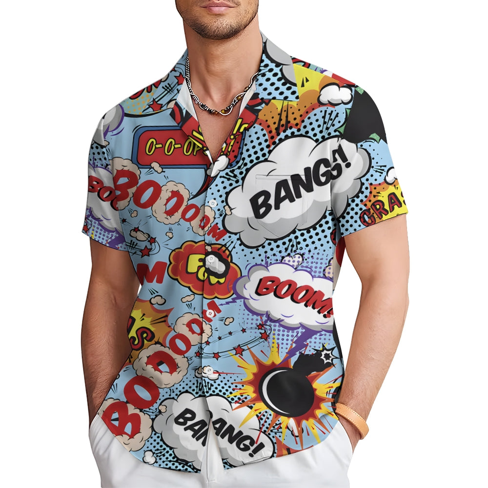 Comics Casual Fashion Chest Pocket Short Sleeve Shirt 2307101609