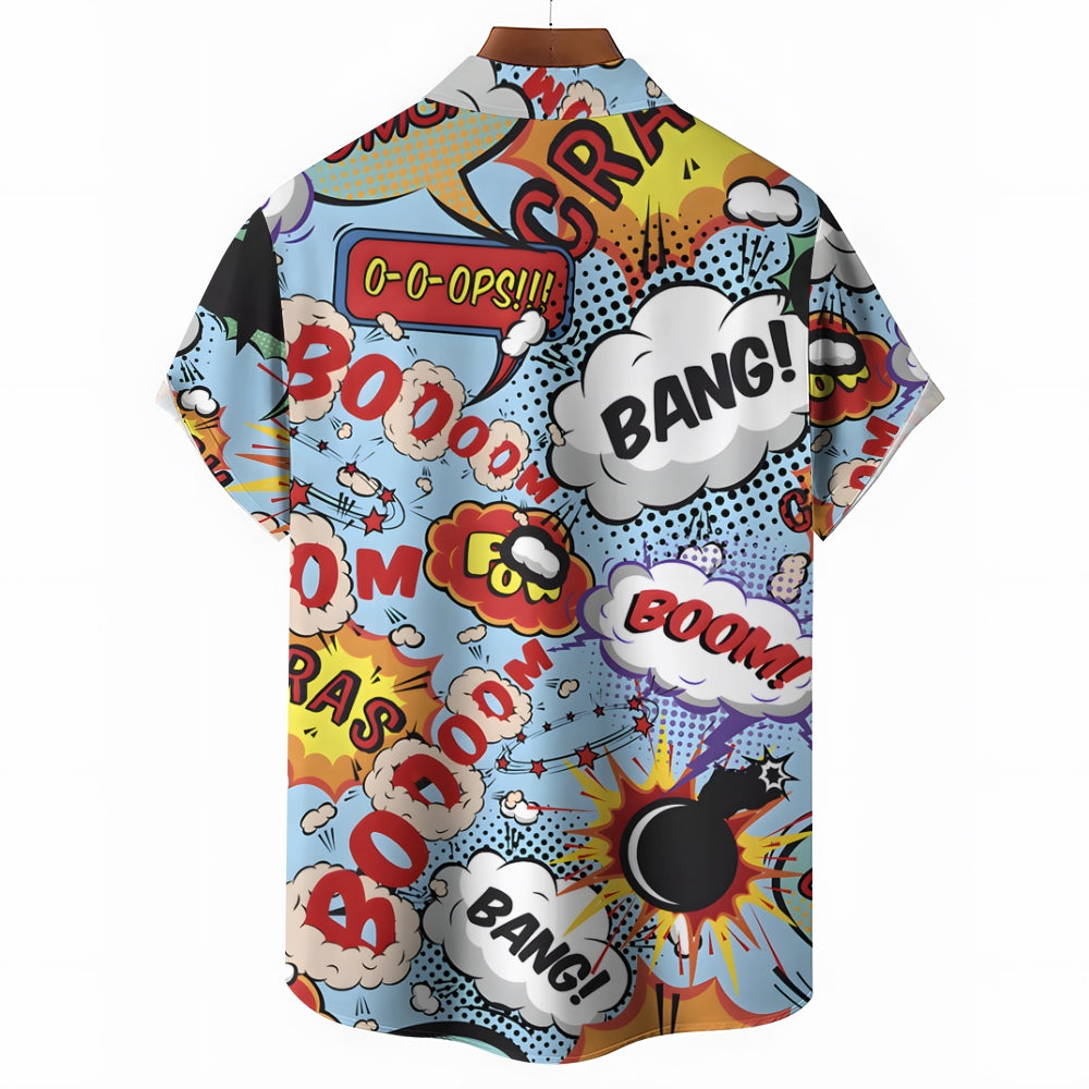 Comics Casual Fashion Chest Pocket Short Sleeve Shirt 2307101609