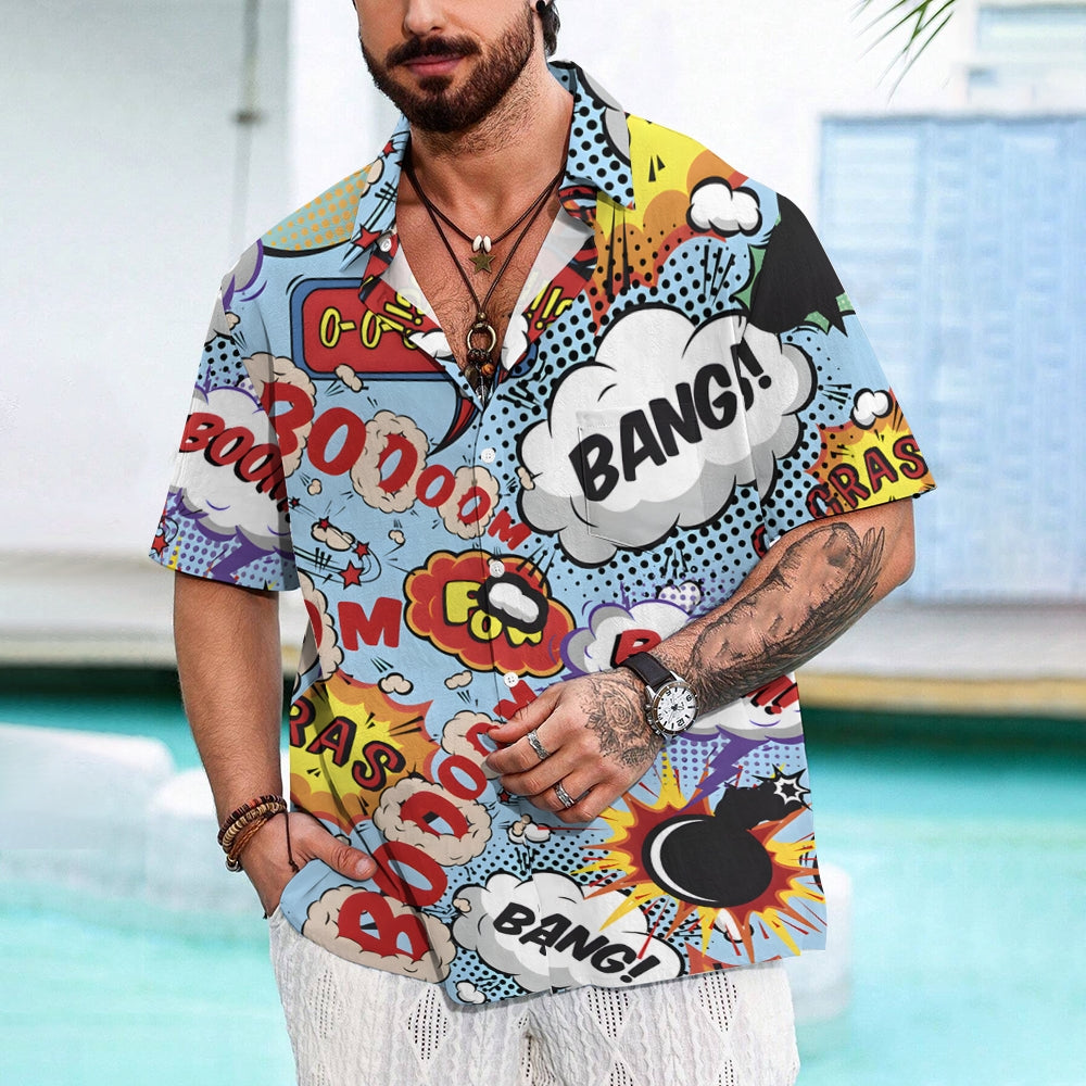 Comics Casual Fashion Chest Pocket Short Sleeve Shirt 2307101609