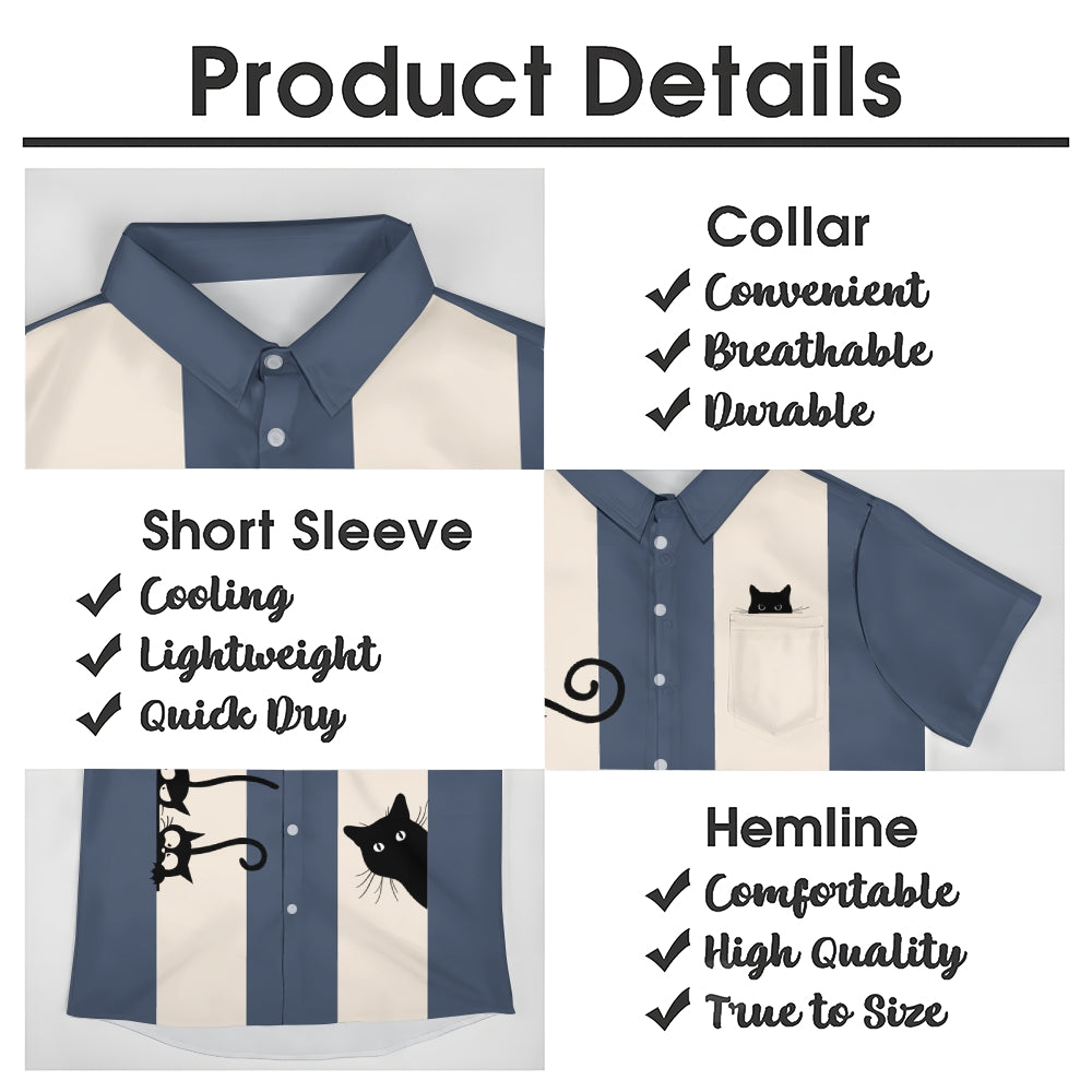 Men's Fashionable Cats Print Chest Pocket Shirt 2406003483