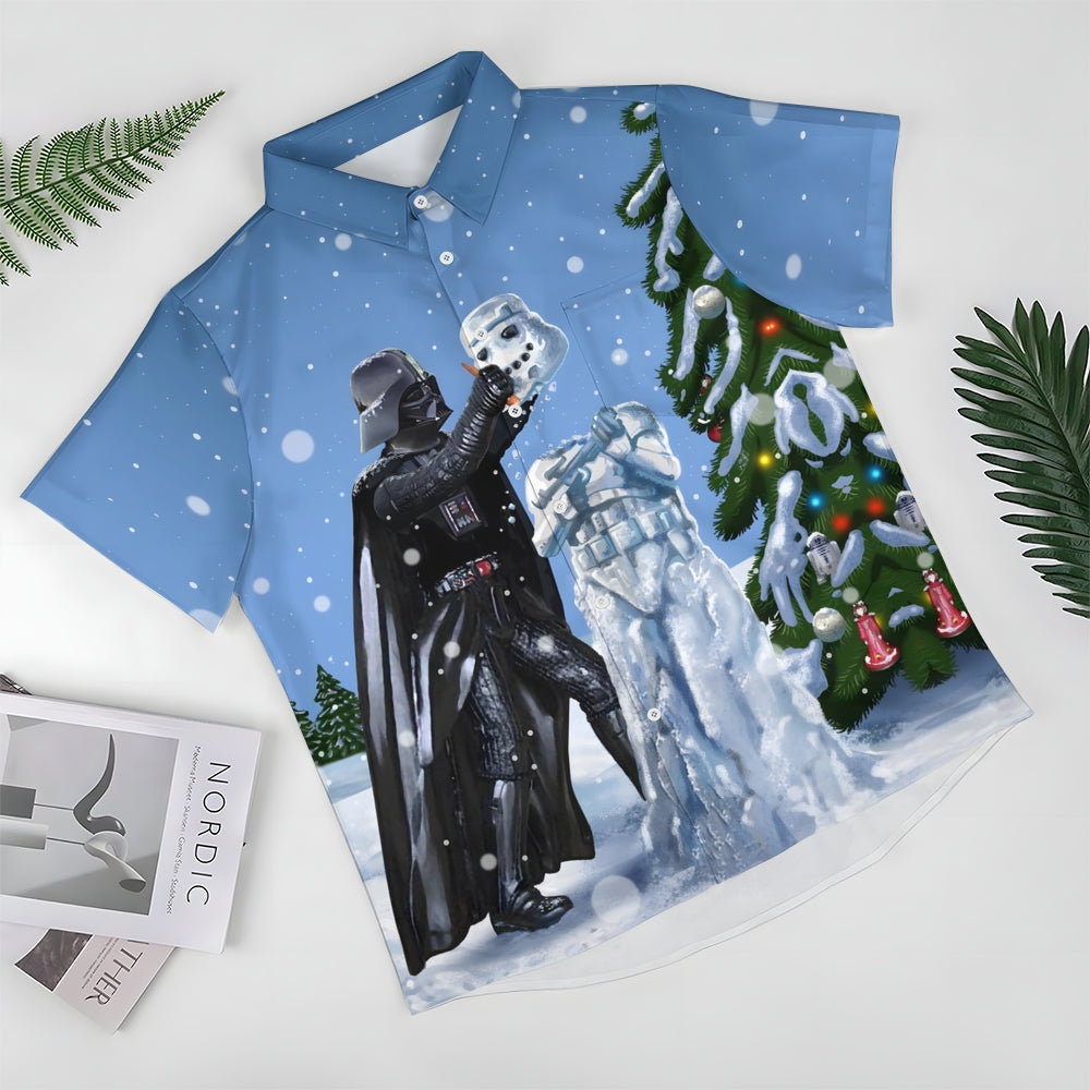Men's Star Wars and Snowman Print Casual Short Sleeve Shirt 2311000384