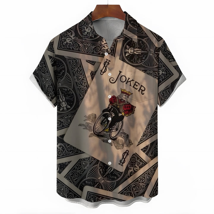 Men's Poker Pattern Chest Pocket Short Sleeve Shirt 2402000283