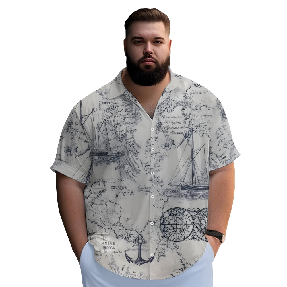 Sailing Sailboat Art Printed Casual Oversized Short Sleeve Shirt 2407000600
