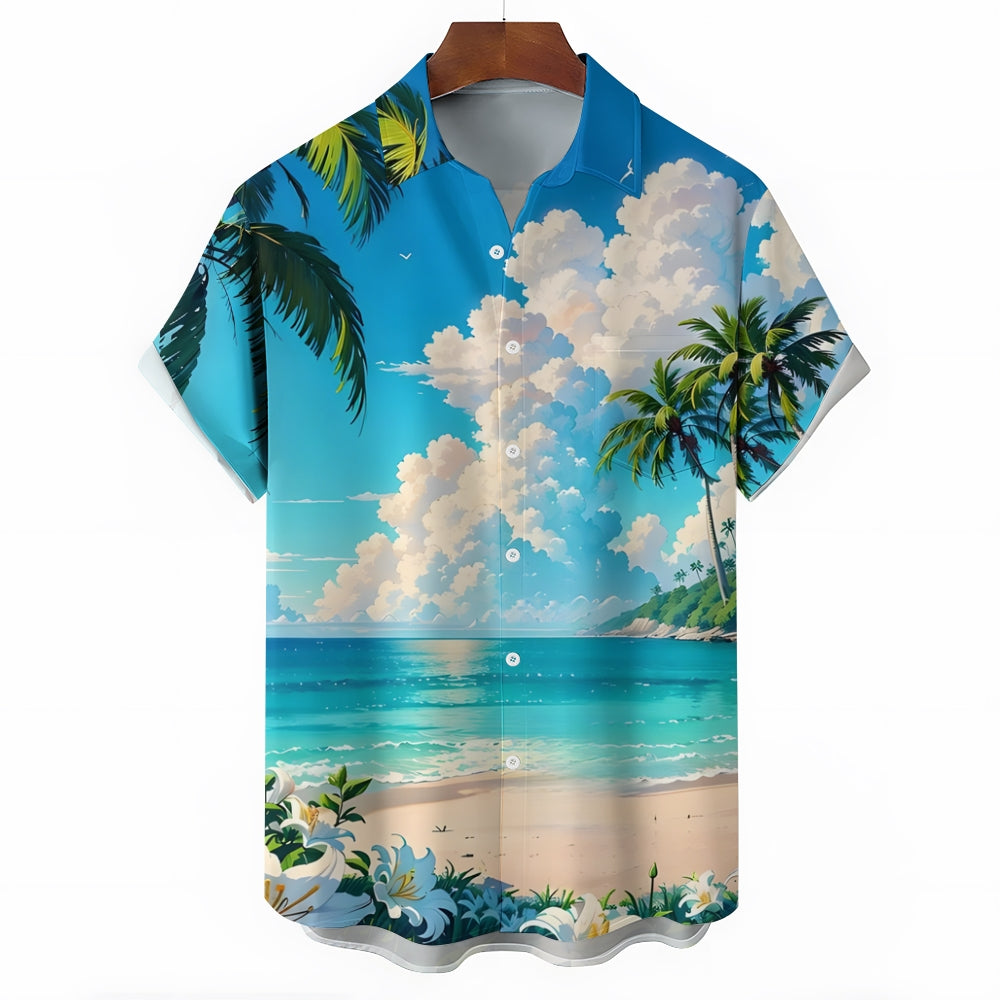 Beach Landscape Print Casual Short Sleeve Shirt 2404000187
