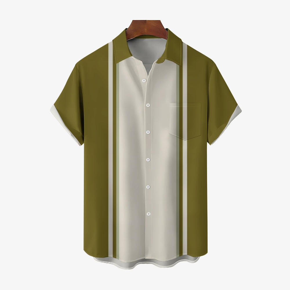 Men's Color Paneled Chest Pocket Bowling Shirt