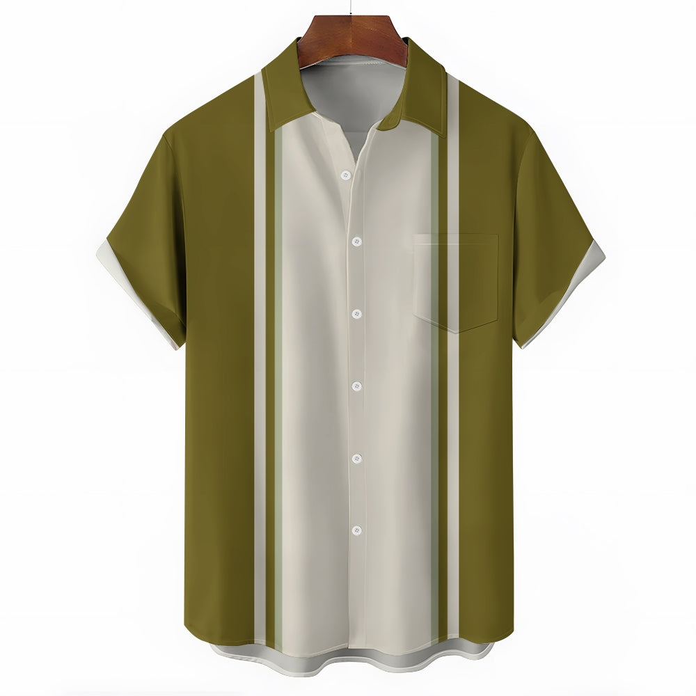 Men's Color Paneled Chest Pocket Bowling Shirt
