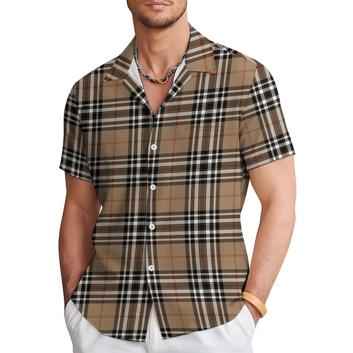 Classic Plaid Print Men's Casual Short Sleeve Shirt 2404001439