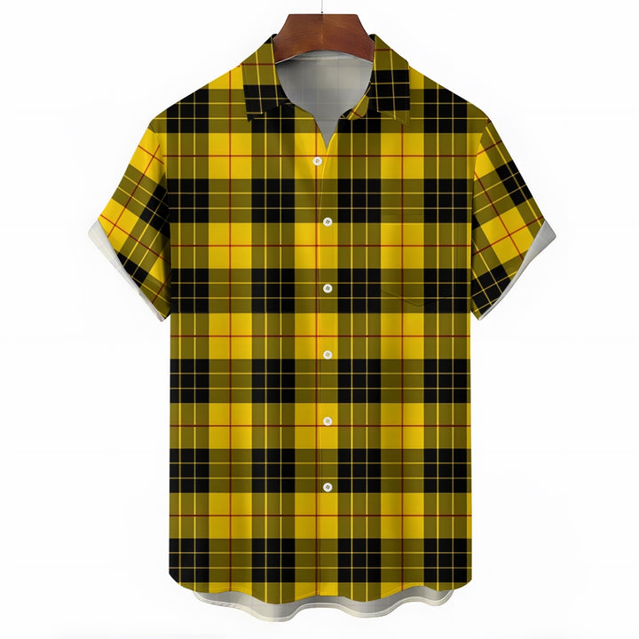 Men's Yellow Plaid Casual Short Sleeve Shirt 2402000122