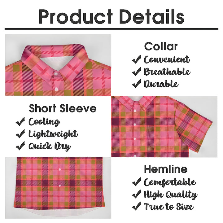 Men's Pink Plaid Casual Short Sleeve Shirt 2402000089