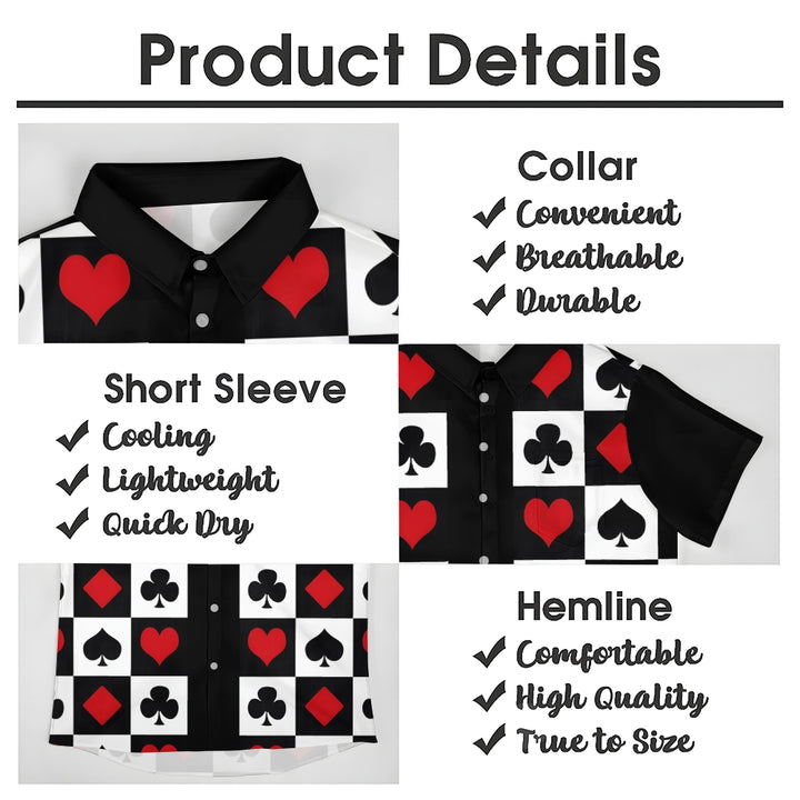 Men's Card Print Casual Fashion Chest Pocket Short Sleeve Shirt 2307101605
