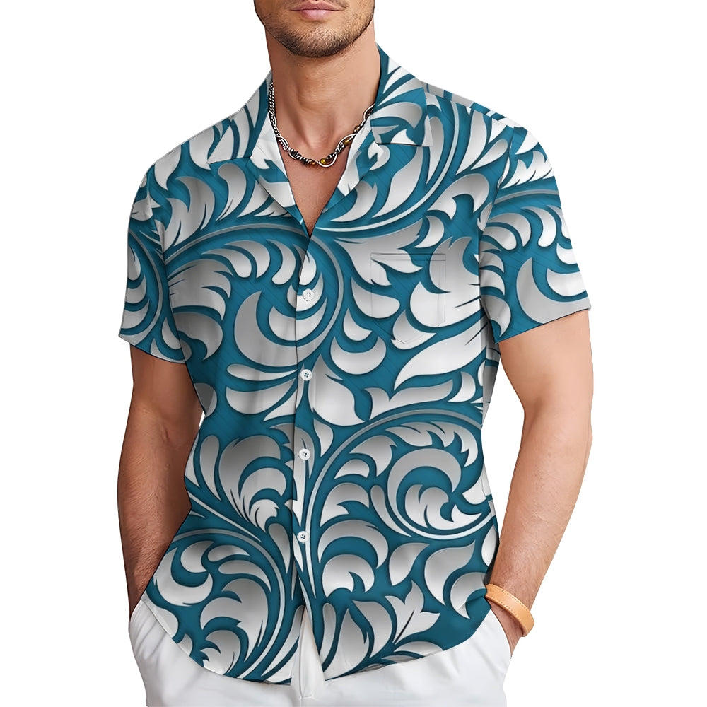 Rattan Pattern Men's Casual Short Sleeve Shirt 2402000066