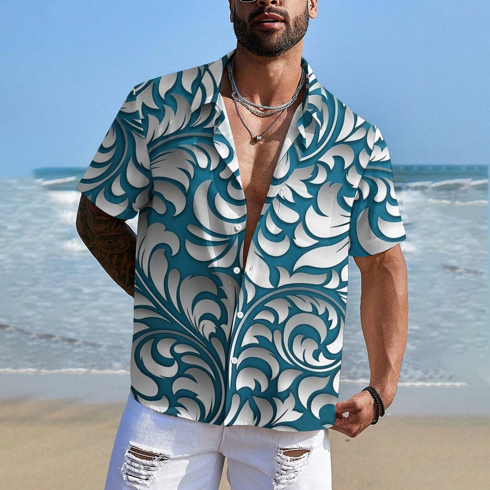 Rattan Pattern Men's Casual Short Sleeve Shirt 2402000066
