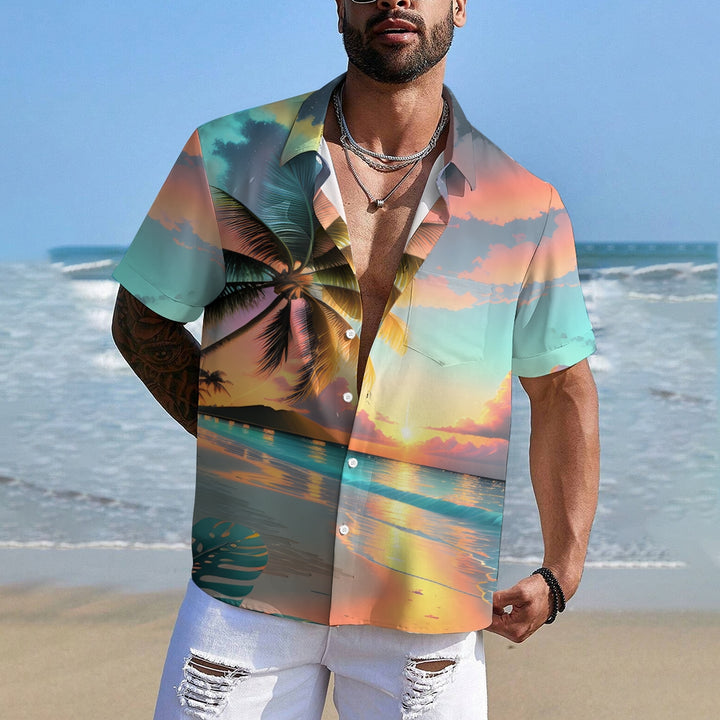 Beach Landscape Print Casual Short Sleeve Shirt 2404000174