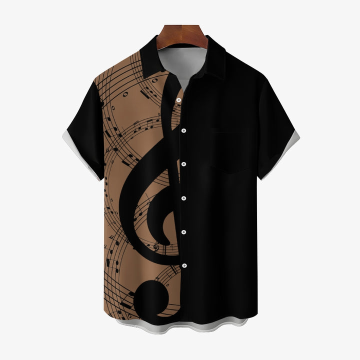 Men's Music Note Casual Bowling Shirt Short Sleeve Shirt 2406000048