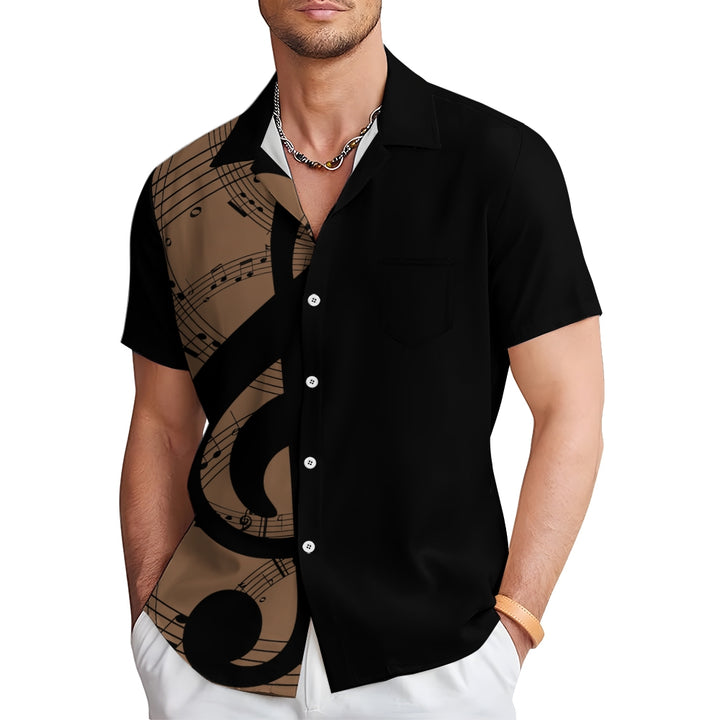 Men's Music Note Casual Bowling Shirt Short Sleeve Shirt 2406000048