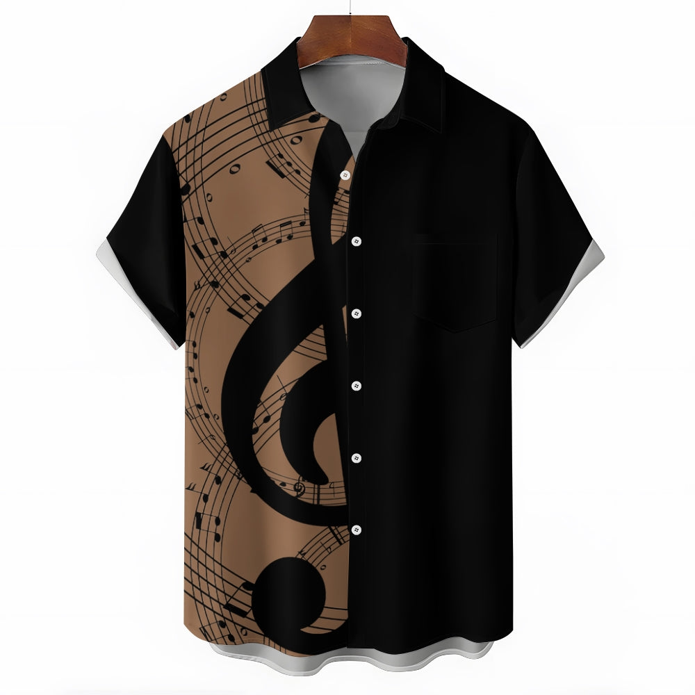 Men's Music Note Casual Bowling Shirt Short Sleeve Shirt 2406000048