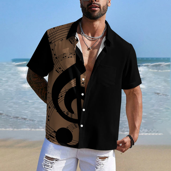 Men's Music Note Casual Bowling Shirt Short Sleeve Shirt 2406000048