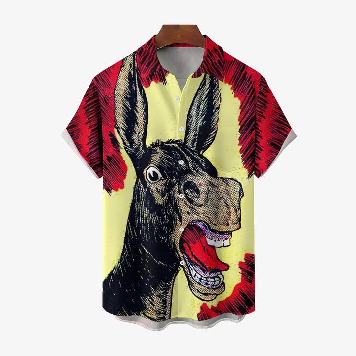 Men's  Funny Donkey Print Casual Short Sleeve Shirt 2404000411