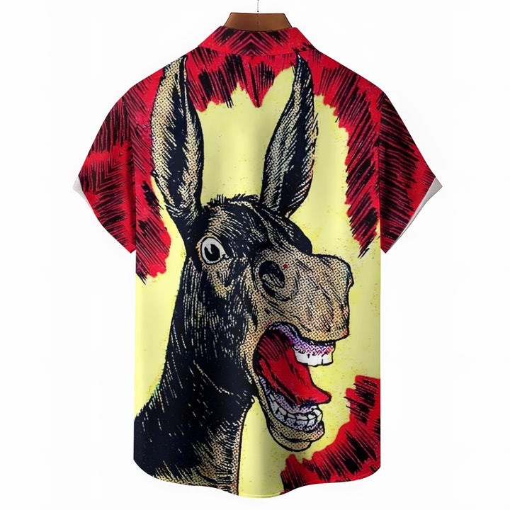 Men's  Funny Donkey Print Casual Short Sleeve Shirt 2404000411