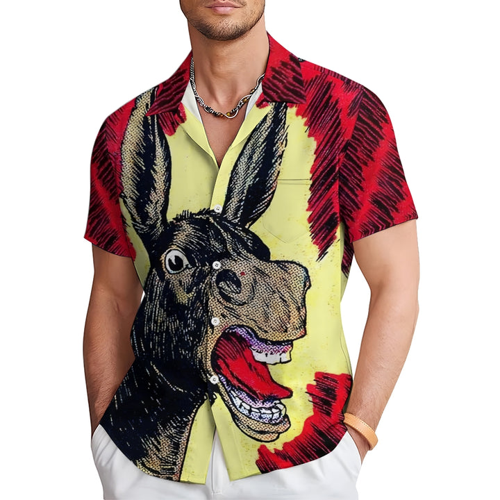 Men's  Funny Donkey Print Casual Short Sleeve Shirt 2404000411