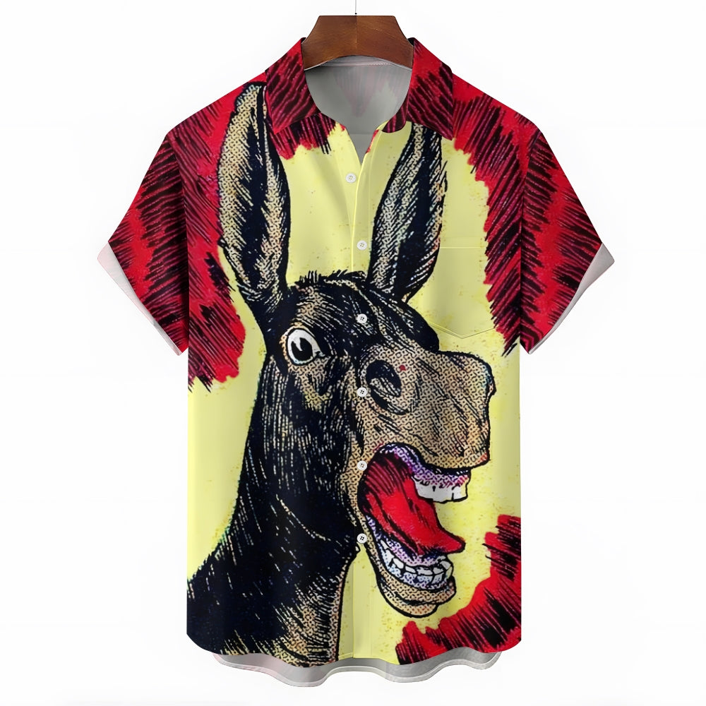 Men's  Funny Donkey Print Casual Short Sleeve Shirt 2404000411