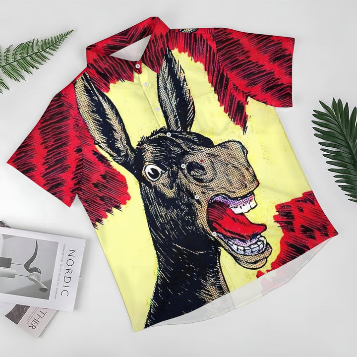 Men's  Funny Donkey Print Casual Short Sleeve Shirt 2404000411