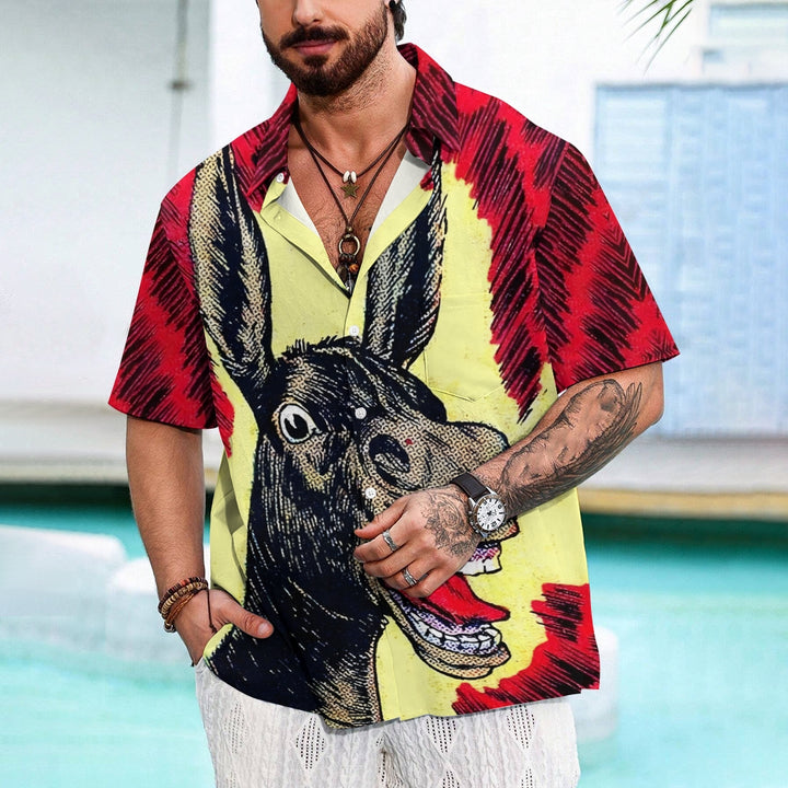 Men's  Funny Donkey Print Casual Short Sleeve Shirt 2404000411