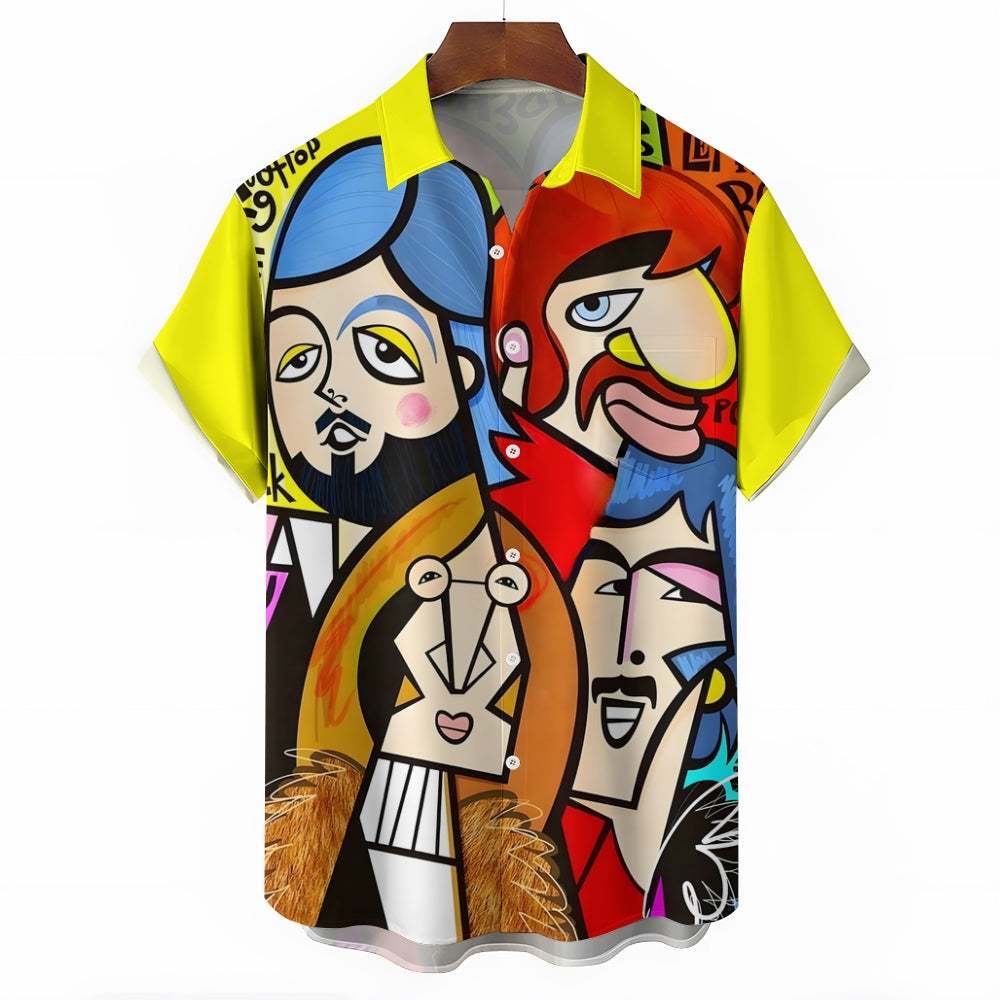 Rock Band Abstract Art Print Casual Short Sleeve Shirt 2403000908