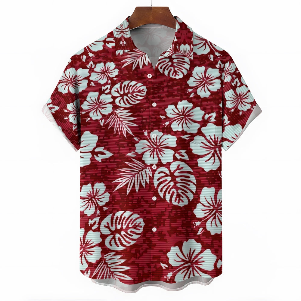 Hawaiian Flower Texture Print Casual Large Size Short Sleeve Shirt 2407001290